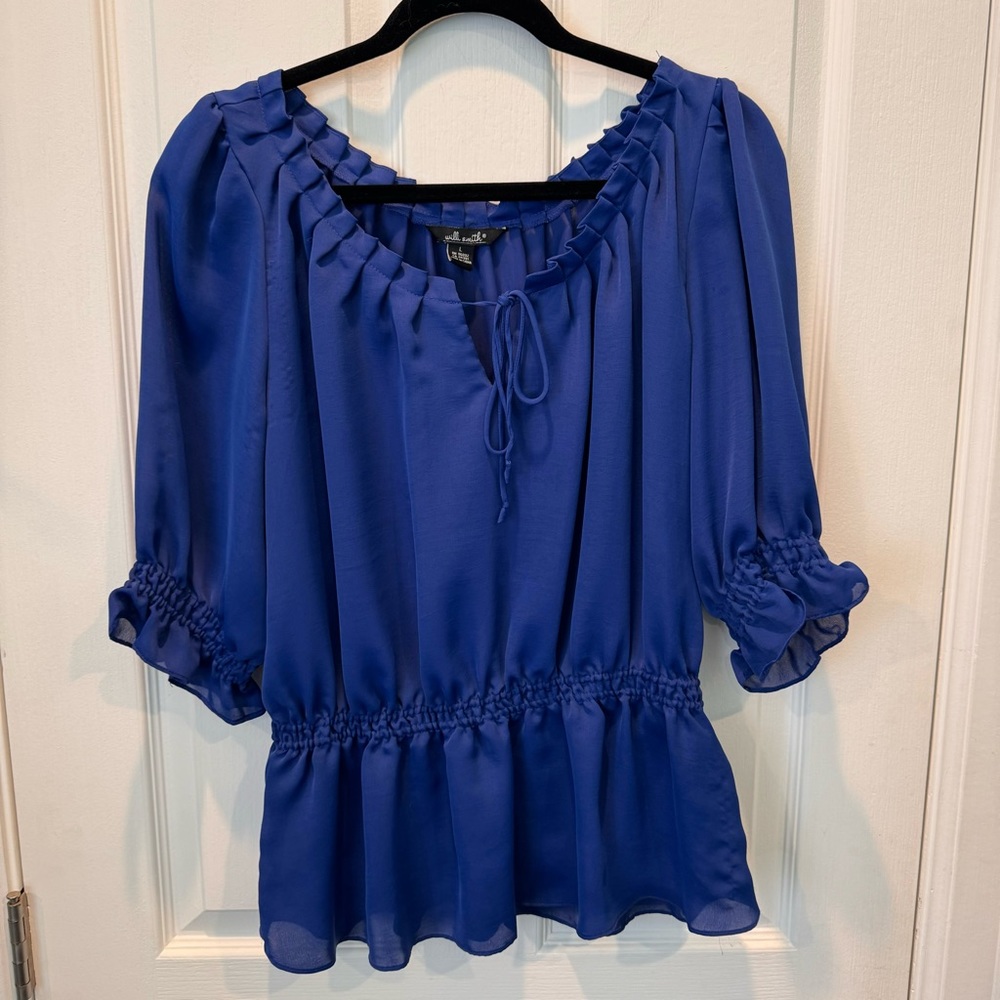 Willi Smith peasant cobalt blue blouse top L